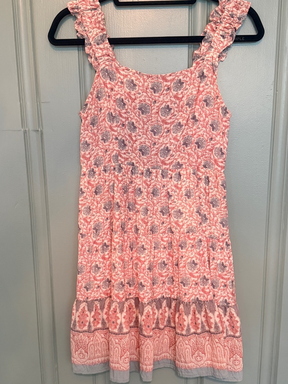 Blu Pepper Smocked Sundress Sz Small Blush Pink Block Print Floral Ruched Straps